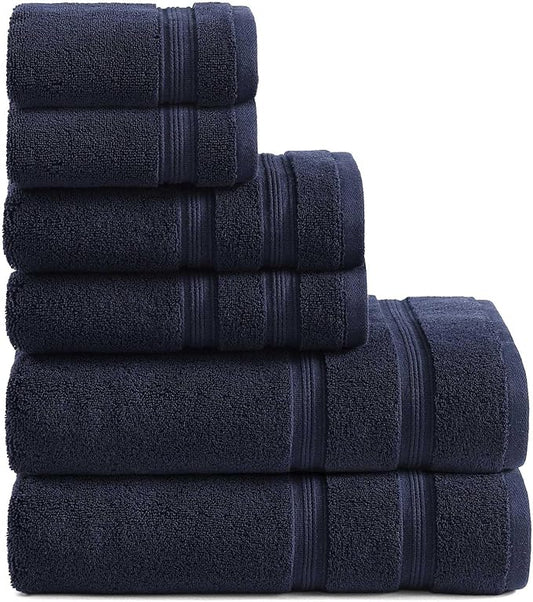 Tommy Hilfiger - Bath Towels, Ultra-Soft & Quick Drying with Zero Twist, 600 GSM Bathroom Towels with Iconic Flag Accent (Harborside Solid Navy, 6 Piece)
