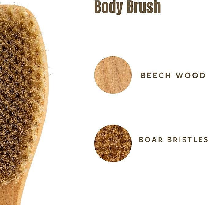 KONEX Bath Brush Set, Exfoliating Shower Scrubber, Dry Brushing Body Brush Set, Pore Opening, Beechwood Handle with Natural Bristle Large 15" Plus Small Face Brush