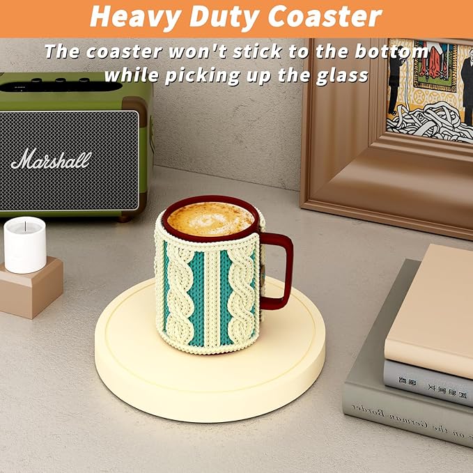 Azhou 6Pcs Drink Coaster with Holder, Lemon-Yellow Absorbent Coasters for Drinks, Non-Slip with Velvet Bottom, Thick Heavy Duty 4 inch Ceramic Coasters, Home Decor Coffee Bar Accessories