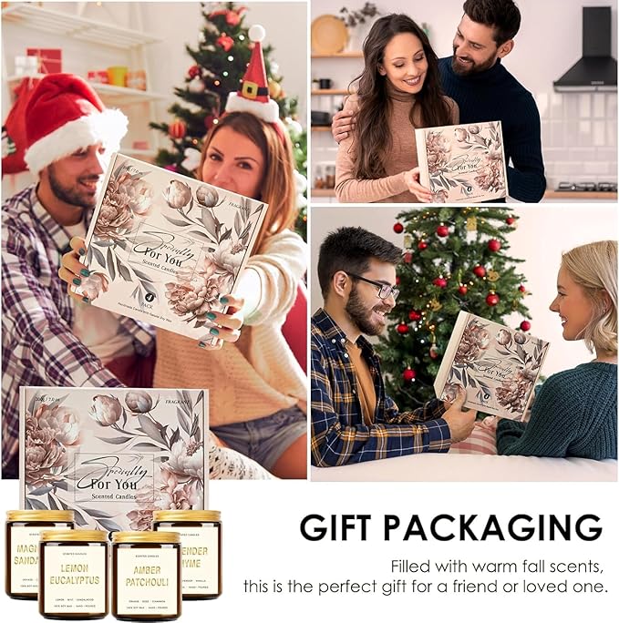 4 Pack Candles for Home Scented, 28oz Soy Candles Non Toxic, 240 Hour Long Lasting Scented Candle, Aromatherapy Candle with Lavender,Magnolia,Amber,Lemon - Candle Set Gifts for Women & Christmas