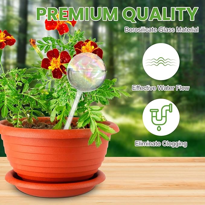 6 Pcs Plant Watering Globes Glass Iridescent Rainbow Self Watering Globes Clear Automatic Plant Watered Bulbs Devices Set Including 16oz 13oz 10oz for Indoor Plants Home Garden Vacation Care