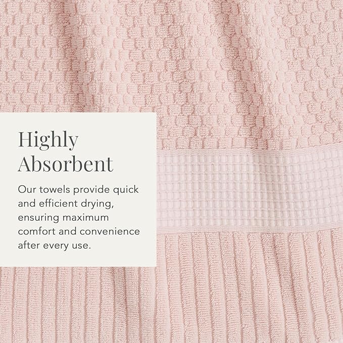 NY Loft 100% Cotton 6 Piece Bath Towel Set | Pink Towels | Soft & Absorbent Quick-Dry | 2 Bath Towels 2 Hand Towels and 2 Washcloths | Textured and Durable | Oeko-TEX Standard 100 | Light Pink