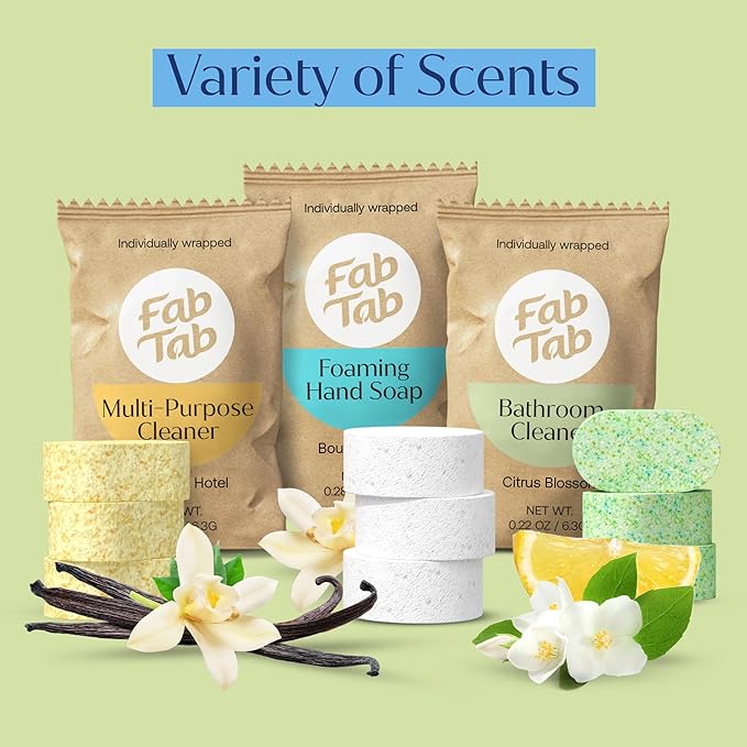 Fab Tab Home Cleaning Kit Refill Tablets - All-Purpose Cleaner, Bathroom Cleaner & Foaming Hand Soap Tablet Refills - Plant-Based - Platic-Free - No Harsh Chemicals - (Bottles Not Included)