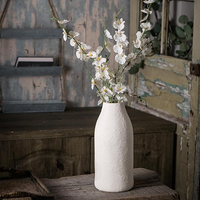 Large Textured Vase, Boho Ceramic Vase for Modern Farmhouse Home Decor, Pottery Vases for Flowers, Pampas Grass, Rustic Decorative Vase, Clay Vase Centerpieces for Dining Table