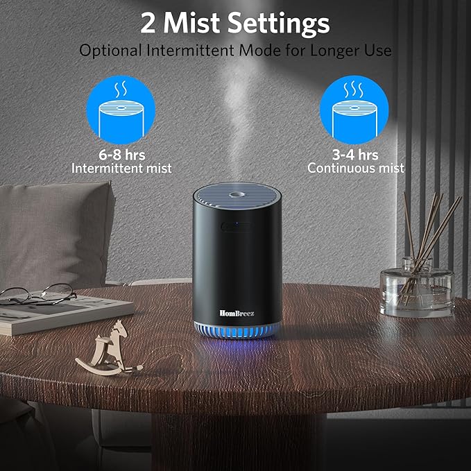 Portable Aromatherapy Diffuser 320ml, Rechargeable Essential Oil Diffuser with LED Light, Cool Mist Humidifier with 2 Mist Modes, Auto Shut-Off, Cordless Use for Home, Office, Bedroom - Black