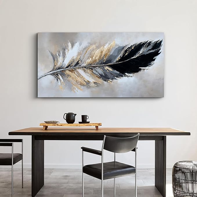 YISXINOAG Canvas Art Wall Decor Modern Abstract Wall Decor Canvas Wall Art for Bedroom Home Artwork Prints Modern Home Decorations Black and Gold Minimalist Feather Abstract Art Size 20"X40"