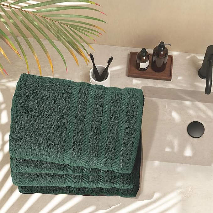 Hearth & Harbor Bath Towels for Bathroom - 100% Ring Spun Cotton Luxury Bathroom Towels - Soft & Highly Absorbent 4 Bath Towels, Hunter Green