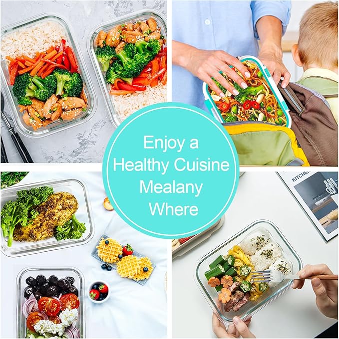 VERONES 10Pack 22OZ Glass Meal Prep Containers, Airtight Glass Lunch Containers Set, Glass Food Storage Containers with Lids,Exclusive of BPA, for Microwave, Oven, Freezer&Dishwasher Friendly,Green
