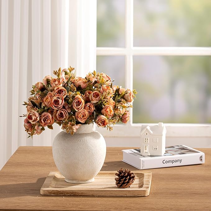 Ceramic Flower Vase, 6.7 Inch White Flower Vase Rustic Farmhouse Decorative Vase Floral Pottery Vases for Home Decor Table Living Room Entryway Mantel Bookshelf Bedroom Bathroom Kitchen - White