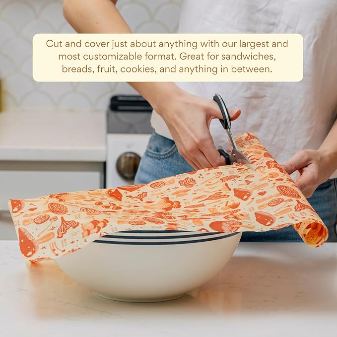 Bee's Wrap Beeswax Wraps for Food - Cut to Size 14x52" Wax Paper Roll - Made in USA Reusable Waxed Paper & Bowl Covers - Organic Eco-Friendly Alternative to Aluminum Foil, Mushroom Magic