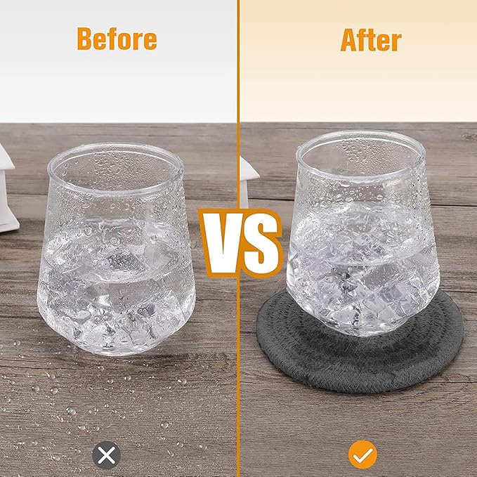 4 Pack Oval Woven Placemats and Set of 4 Round Fabric Coasters, Heat-Resistant Non-Slip Tablemats Woven Washable Charger Plates for Table Decoration (Black)