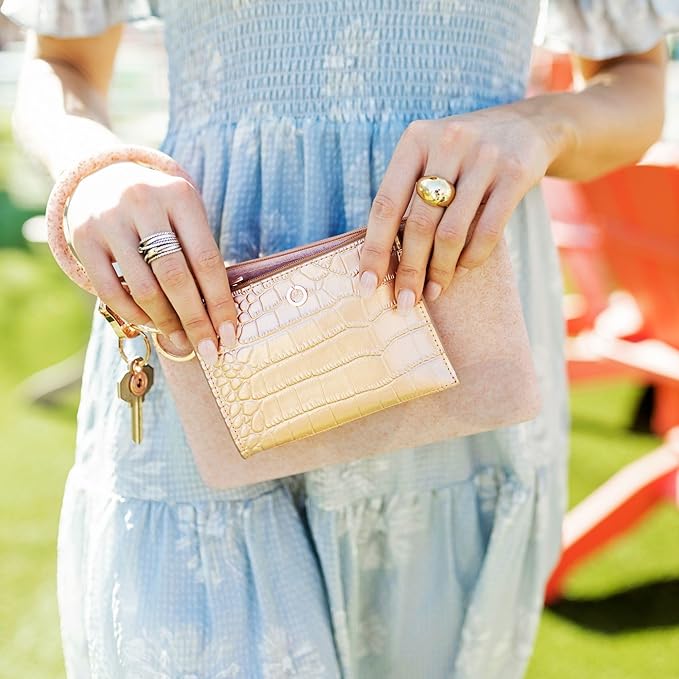 Oventure Large Silicone Pouch – Rose Gold Confetti | Waterproof Zipper Bag & Holiday Gift for Women, Makeup & Travel