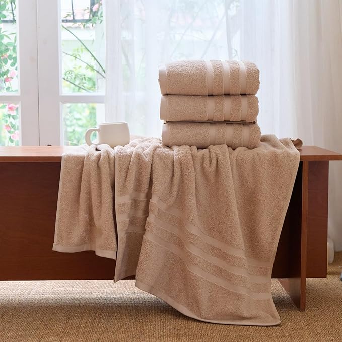 Cotton Bath Towel – Large 30x60 Inches, Soft, Thick & Absorbent Towel for Bathroom, Spa, or Home Use (Beige, 2 Pack – 30"x60")