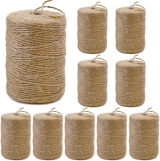 10Pack 2mm Natural Jute Twine String 8000 Feet Long Twine String for Crafting Gardening Gift Wrapping Macrame DIY Home Decor (Brown-800Feet/Roll)