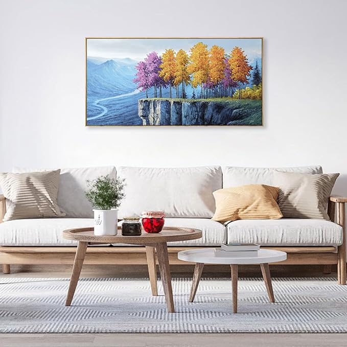 yiijeah Modern Wall Art - Landscape Wall Decor Living Room Bedroom Purple Tree Mountains and Rivers Printings Canvas Picture Framed Artwork for Walls Relaxed Office Home Decoration