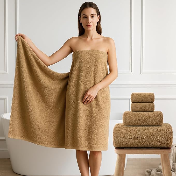 REDKISS Ultra-Plush Bath Towel Set - 900GSM Premium Thick Cotton for Bathroom & Spa, Super Absorbent Quick-Dry Bath Sheets with No Shedding (4-Piece Set for Adults, Luxury Hotel & Home Use)-Brown