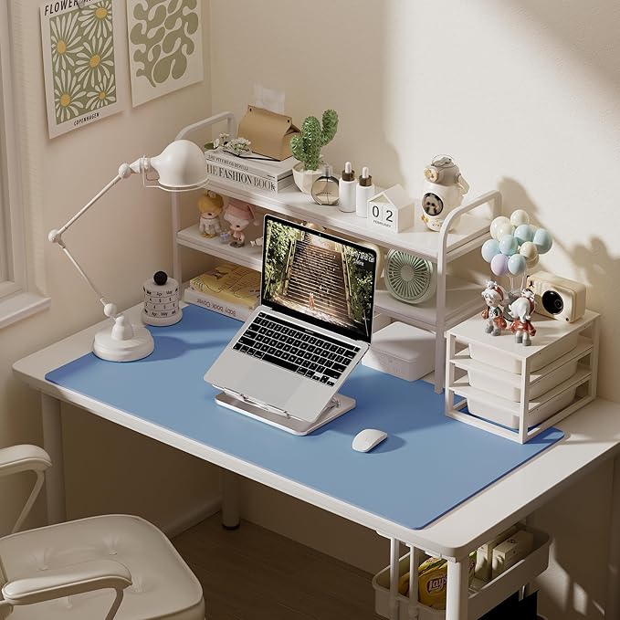 Aothia Leather Desk Pad Protector, Office Desk Mat, Large Mouse Pad, Laptop Desk Pad, Non-Slip PU Leather Desk Blotter, Waterproof Desk Writing Pad for Office and Home (Denim Blue, 47" x 24")