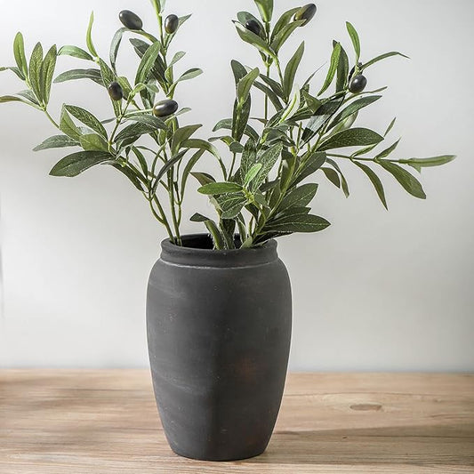 Terracotta Rustic Vase, Farmhouse Decorative Vase Boho Decor, Ceramic Christmas Vases for Home Decor, Table, Living Room, Shelf Decoration, 8.2 Inch