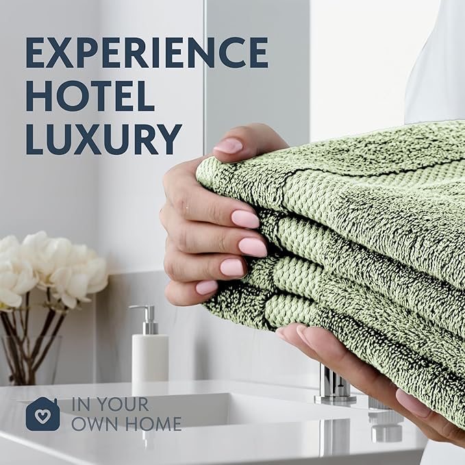 White Classic Luxury Light Green Hand Towels - Soft 100% Turkish Cotton | Highly Absorbent Hotel spa Bathroom Towel Collection | 16x30 Inch | Set of 6