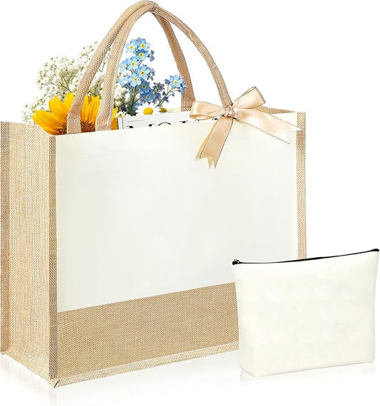 Initial Canvas Tote Bag & Makeup Bag for Women Teacher Bridesmaids，Personalized Present for Wedding, Birthday, Beach