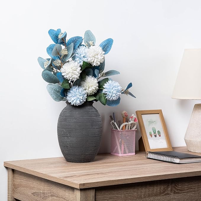 8 Inch Ceramic Rustic Flower Vase - Christmas Decorative Vases - Pottery Vase Home Decor, Vintage Terracotta Vase for Home Decor, Farmhouse House Shelf Decor Farmhouse Table, Lyeec