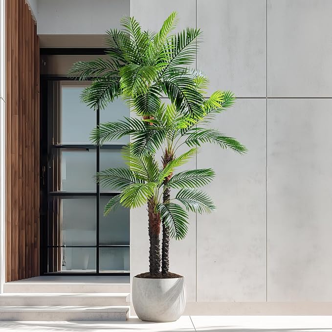 9.1FT Artificial Phoenix Palm Tree with Coconut Fruit Outdoor Indoor Decor Large Faux Coconut Silk Palm Tree Tropical Fake Tree Large Faux Sago Palm Plant for Home Yard Outside Patio Poolside