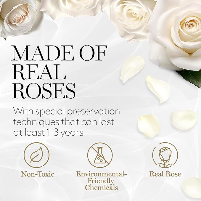 GLAMOUR BOUTIQUE 7 Flower Forever Heart Shape Box - Preserved Roses Gift for Her, Preserved Flowers, White