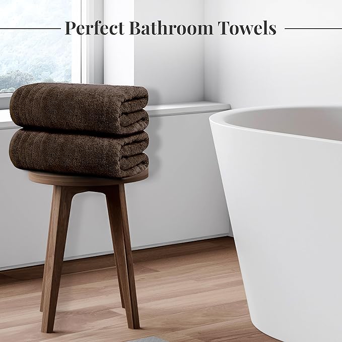 Tens Towels Pack of 4 Extra Large Bath Towels 30 x 60 Inches, 100% Cotton, Larger & Lighter Weight, Quicker to Dry, Super Soft and Absorbent, Perfect for Bathroom, Brown