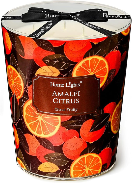 HomeLights 3-Wick Candles for Home Scented - 34oz Soy Wax Blend Candle Long-Lasting Fragrance, Eclectic Mixed Styles Home Decor and Housewarming Gifts, Amalfi Citrus