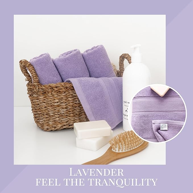 Luzia 8 Piece Bathroom Towel Set - 100% Turkish Cotton, Premium Quality - 2 Bath Towels 2 Hand Towels and 4 Washcloths (Lavender/Purple)