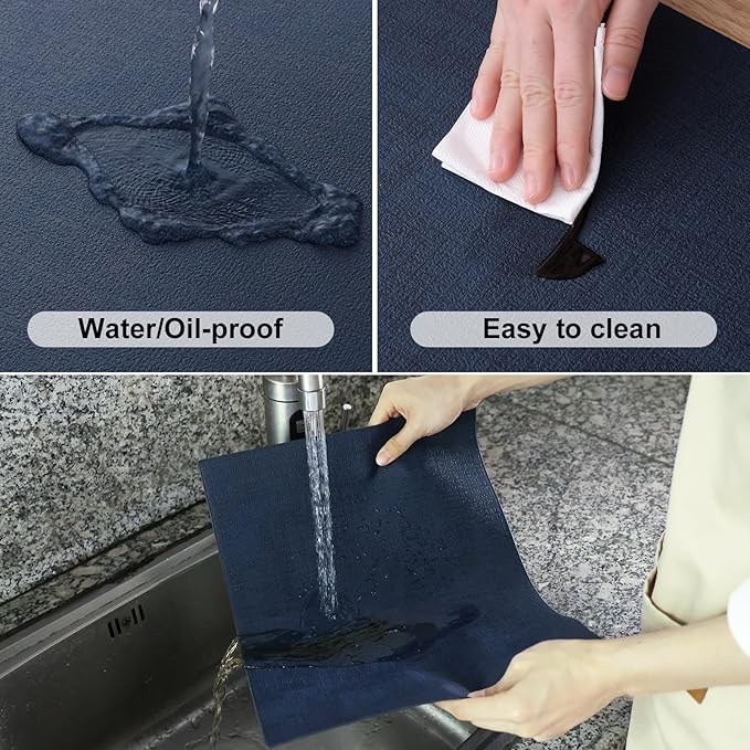 Homaxy Faux Leather Heat Resistant Placemats for Dining Table Set of 4, Waterproof Wipeable Washable PU Table Mats, Easy to Clean Anti-Slip Place Mats, 11.8" x 17", Navy Blue