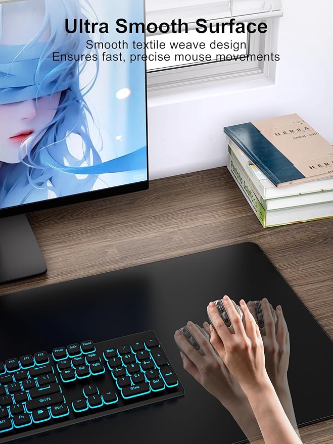 TopMade Mouse Pad with 15W Fast Wireless Charging, 35.43"x15.75" XXXL Large Gaming Mousepad, Waterproof Desk Pad, Classic Black Computer Desk Mat(Includes 20W PD Power Adapter & 6.56ft Woven Cable)