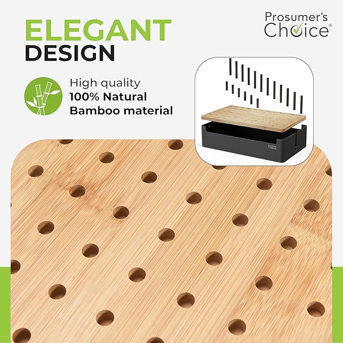 Prosumer's Choice Black Wooden Charging Station Organizer for Multiple Devices - Cable Management Box with 5 Slots and Removable Dividers - Charger Organizer for Phone, Tablet, Home, Office, 12"x6"x7"