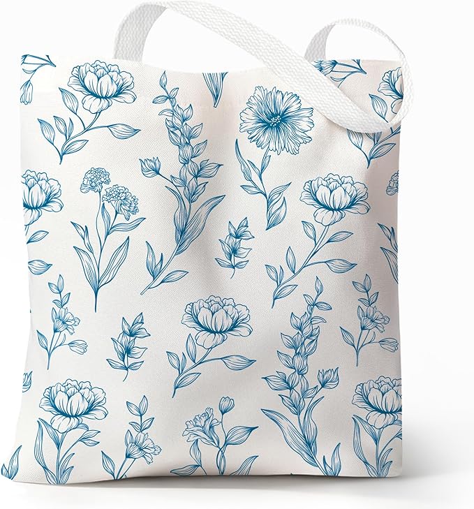 Cute Aesthetic Canvas Tote Bag for Women, Reusable Foldable Shopping Cotton Shoulder Totebag with Zipper Pocket