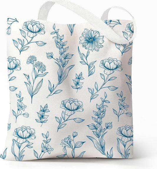 Cute Aesthetic Canvas Tote Bag for Women, Reusable Foldable Shopping Cotton Shoulder Totebag with Zipper Pocket