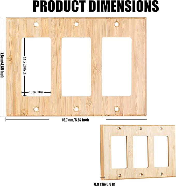 Raw Wood Light Switch Cover Decorative Triple Rocker Wall Plate 6.5" x 4.6" Bamboo Quality Light Switch Plate Cover for Bedroom Kitchen Home Decor (Triple Rocker)