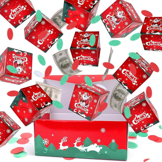 BABORUI Christmas Surprise Gift Box Explosion with Confetti, Seeroze Money Box for Cash Gift (Red Snowflake)