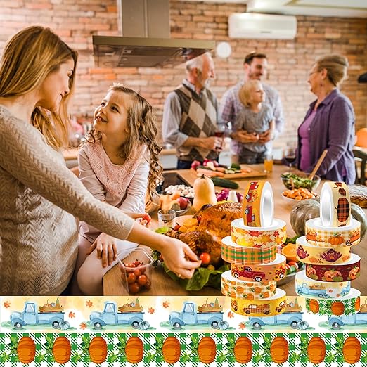 12 Rolls Thanksgiving Washi Tape Set, Maple Leaf Patriotic Decorative Paper Stickers Tape, Patriotic Packing Tape Decorative Tape for Thanksgiving Gifts Wrapping, DIY Art Crafts, Wrapping Decor