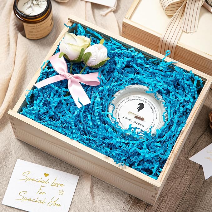 Mefleet 2 LB Crinkle Cut Paper Shred Filler Blue Crinkle Shredded Paper for Gift Box - Gift Basket Bag Filler - Grass Cushion Stuffing for Christmas Holiday Packaging Wrapping