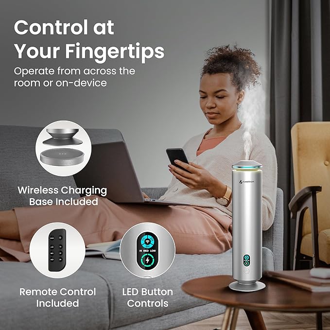 MajesticMist Rechargeable - Aluminum Waterless Essential Oil Diffuser with Wireless Charging, Quiet Aroma Diffuser, Scent Diffusers for Home, Room & Hotel, Remote Control, USB-C, 1000sq.ft