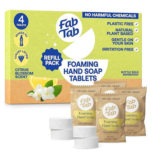 Fabtab Convenient And Easy To Use Foaming Hand Soap Refills - Hand Soap Tablets For A Guilt-free Cleaning Experience - Citrus Scent- Makes 4 X 11.9 Fl Oz (bottle Not Included) - Hand Soap Refills