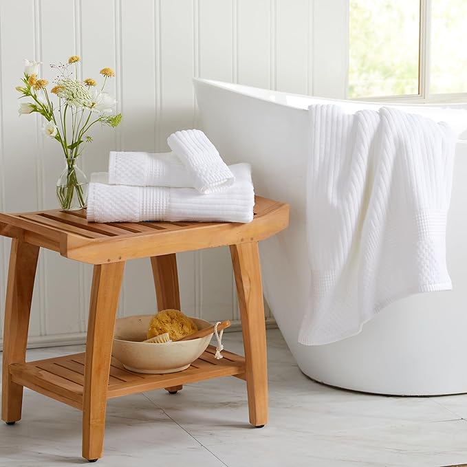 Springtree Home 100% Cotton Bath Towel Set of 4 | Super Soft & Absorbent with Quick-Dry Fibers | 4 Bath Towels | Textured and Durable Cotton | Krista Collection - Bright White