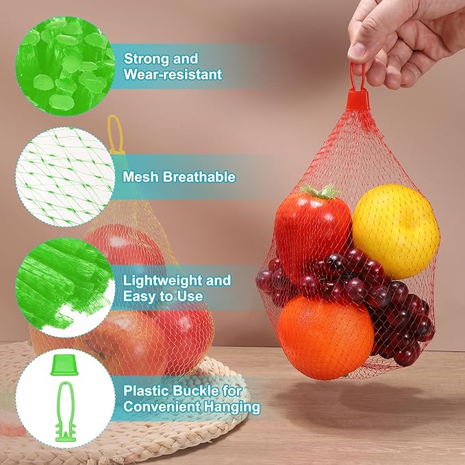 uxcell 100 Pcs Reusable Mesh Produce Bags, 30cm/12 Inch Washable Net Storage Bags Reusable Grocery Reusable Storage Bags with Plastic Buckle for Fresh Fruit Vegetables Seafood, Green