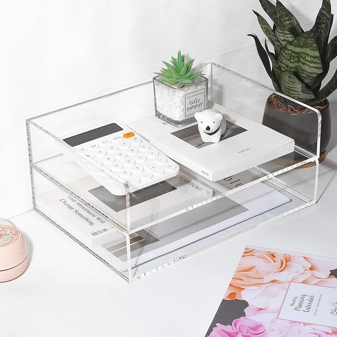 4 Pack Acrylic Paper Tray Organizer for Desk Clear File Organizer,Acrylic Desk Organizers and Accessories Sorter,Perfect for File Paper, Ipad, Letter, A4 Office File, Books, Notes.