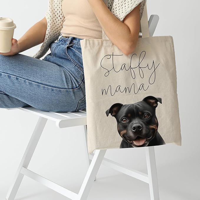 Dog Mama Tote Bag – Cute Dog Lover Canvas Bag, Reusable Shopping Shoulder Bag for Women, Pet Mom Gift,