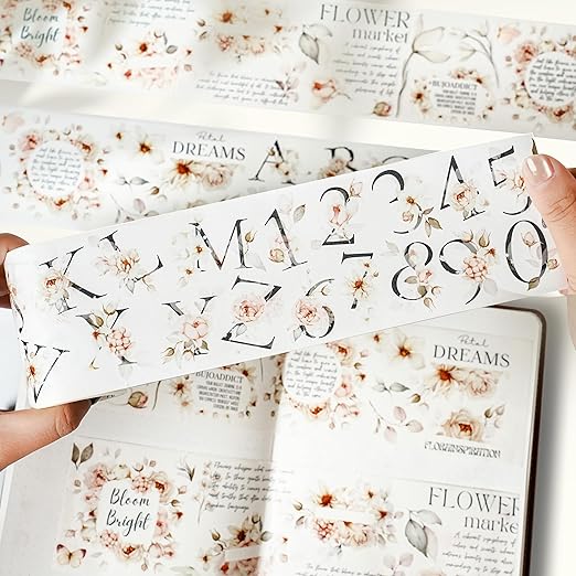 WT Pre-Cut Rosé Scripts Wide PET Tape, Single Roll, Original Designs, Blush Floral & Handwritten Script, Clear Decorative Tape for Junk Journal, Scrapbook, Bujo, Planner, DIY Crafts