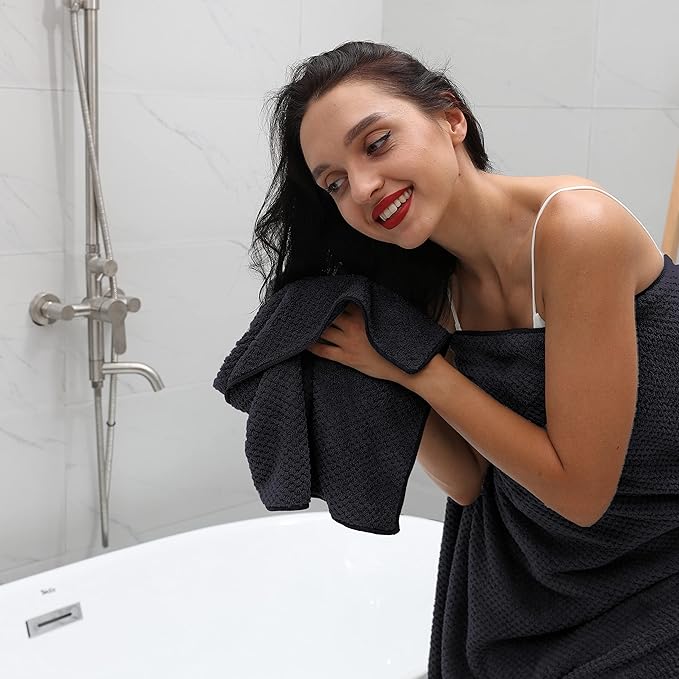 2 Piece Hand Towels Set,100% Microfiber - Quick Dry, Thick, Soft, Plush and Highly Absorbent Luxury Hotel & Spa Bath Towel for Bathroom, Pack of 2 (Black)