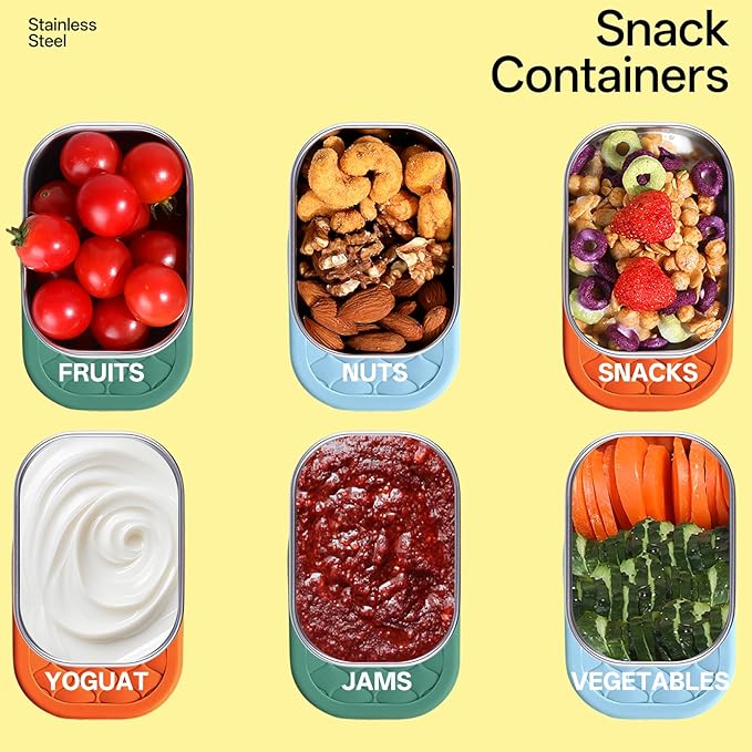 3 Pcs 8oz Stainless Steel Kids Lunch Box, Small Snack Containers with Lids, Reusable Leak Proof Lunchbox, Salad Dressing Container to Go, Mini Bento Box for Daycare School