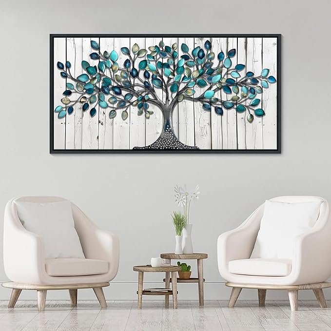 CHATYOUNG Wall Art for Living Room - Large Size 48"x24" Framed Paintings Green Tree of Life Grey White Background Modern Pictures Artwork for Bedroom Dining Room Office Kitchen Home Decor