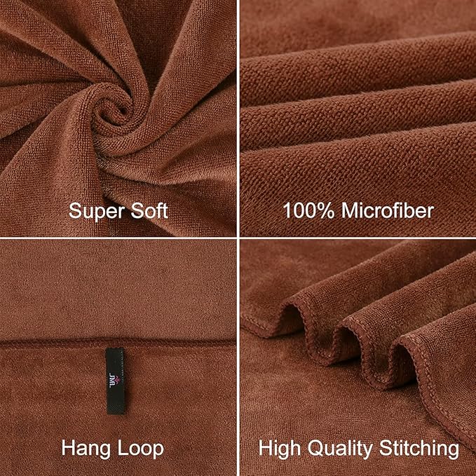 JML Microfiber Bath Towels, Large Bath Towel 2 Pack 30" x 60", Oversized, Soft, Super Absorbent and Fast Drying Bathroom Towel Set for Sport, Fitness, Yoga, Brown